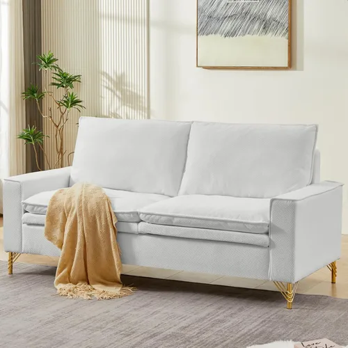 Vista 9 de mikibama Sofá jacquard de 78.54 pulgadas para sala de estar, sofás modernos de mediados de siglo con patas de metal dorado, sofá suave armado de 3