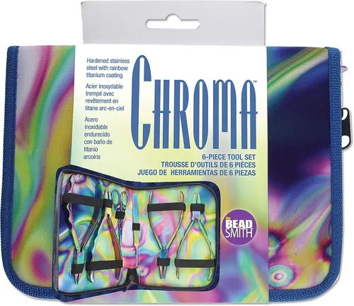 Vista 5 de The Beadsmith Juego de 6 piezas Chroma - Kit de herramientas para hacer joyas, acabado de titanio arcoíris, incluye 4 alicates con pinzas y tijeras