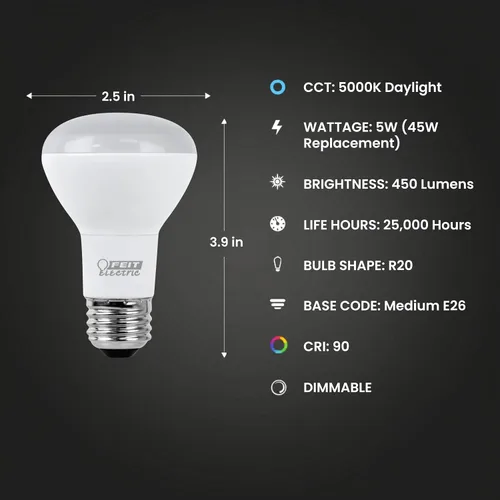 Vista 2 de Feit Electric Bombilla LED R20, equivalente a 45 W, luz diurna, paquete de 3