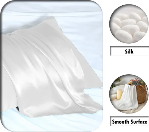 Vista 100 de Funda de almohada de seda para cabello y piel, suave, transpirable y sedosa, juego de fundas de almohada 100% tamaño estándar de 2 piezas, fundas