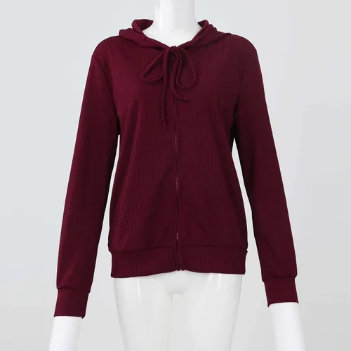 Vista 5 de UODSVP Tops de lino para mujer, a la moda, con cierre de cremallera, casual, manga larga, con capucha, abrigo