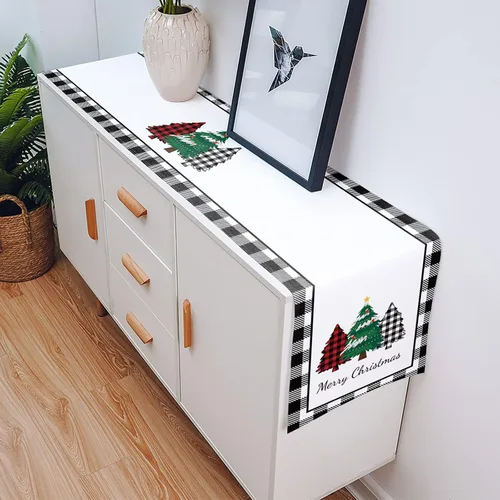 Vista 5 de Daleng Camino de mesa de árbol de búfalo de Navidad de 13 x 36 pulgadas, bufandas antideslizantes para decoraciones, fiestas, cenas y reuniones, 1