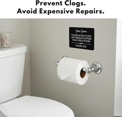 Vista 3 de Señal de inodoro con texto en inglés «Do Not Flush System» (acrílico negro de 5 x 3.5 pulgadas) – Letrero de «Do Not Flush Anything Except Toilet