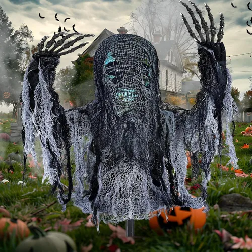Vista 6 de Talking Zombie Groundbreaker Halloween Animatronic with Red Eyes