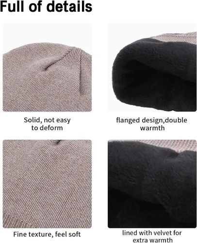 Vista 2 de HH HOFNEN Gorro de invierno para hombres y mujeres, gorro de punto térmico con forro polar y puños lisos