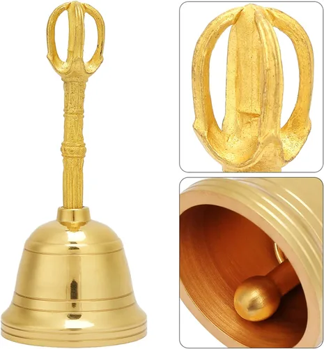 Vista 4 de Campana de mano de latón retro, pequeño volumen, fácil de transportar, sonido audible claro para instrumento taoísta pacífico, Feng Shui