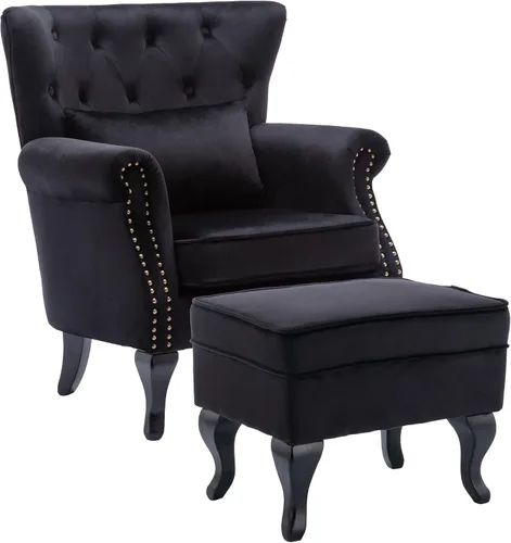 Vista 36 de Juego de 2 sillas decorativas modernas de mediados de siglo, sillón de tela de lino con respaldo acolchado/patas de madera, sillón de descanso