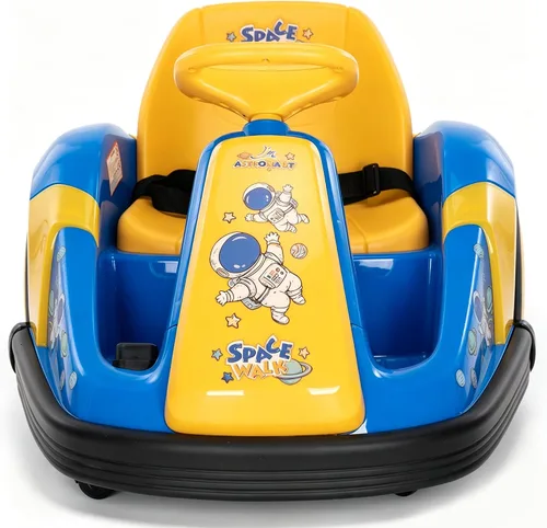 Vista 2 de coche chocón de 12V para niños pequeños con rueda grande, coche de paseo giratorio de 360° con control remoto, cinturón de seguridad, música, luces
