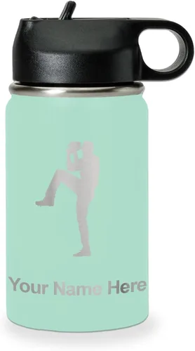 Vista 60 de LaserGram Botella de agua personalizada, jarra de béisbol, acero inoxidable de doble pared aislada al vacío con popote superior, regalo grabado Negro