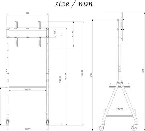 Vista 7 de Carrito de TV móvil con estante de 2 niveles para televisores de 32 a 80 pulgadas de hasta 110 libras, soporte de TV rodante con rueda silenciosa