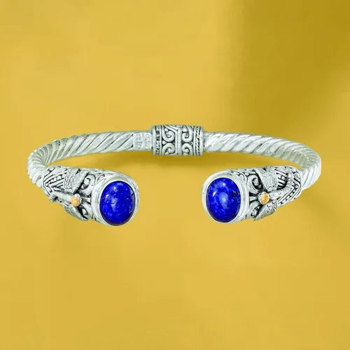 Vista 4 de Ross-Simons Lapis Bali-Style Dragonfly Cuff Bracelet in Sterling Silver and 18kt Yellow Gold