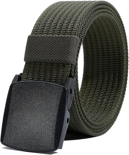 Vista 10 de LionVII Cinturones de trabajo de nailon para hombre, cinturón de lona transpirable con hebilla de plástico, fácil de recortar para adaptarse a Negro