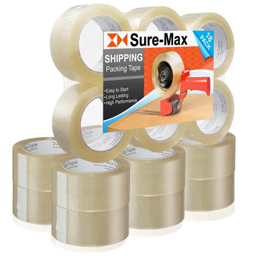 Vista 11 de Sure-Max Cinta de embalaje de cartón premium de 1.8 mil 330 pies (110 yardas), transparente, 6 rollos