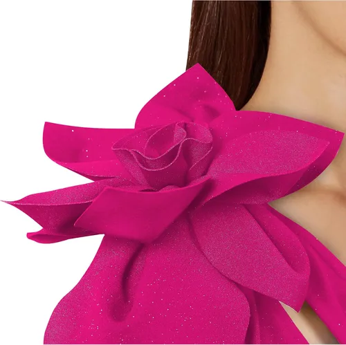 Vista 3 de VFSHOW Vestido largo formal de fiesta con un hombro descubierto para mujer, diseño de flores 3D, vestido de noche con abertura dividida