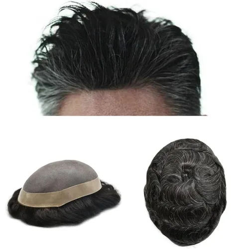 Vista 43 de Toupee para hombre 100% europeo Remy piezas de cabello humano para hombres, sistema de cabello fino mono centro de reemplazo para hombres
