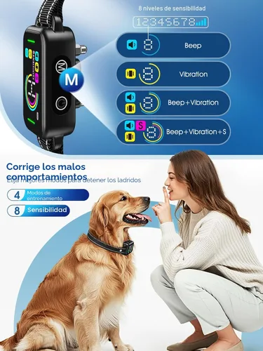 Vista 3 de DINJOO Collar Antiladridos Inteligente - Collar de Adiestramiento Antiladridos Recargable con 8 Niveles de Sensibilidad Ajustables, Pitido y Choque