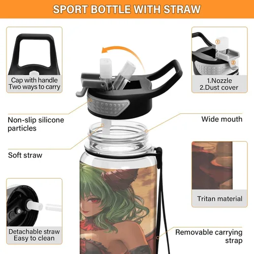 Vista 4 de Sexy Anime Girl Little Devil - Botella de agua ligera aislada deportiva con popote que mantiene el calor y el frío, para viajes y deportes, termo