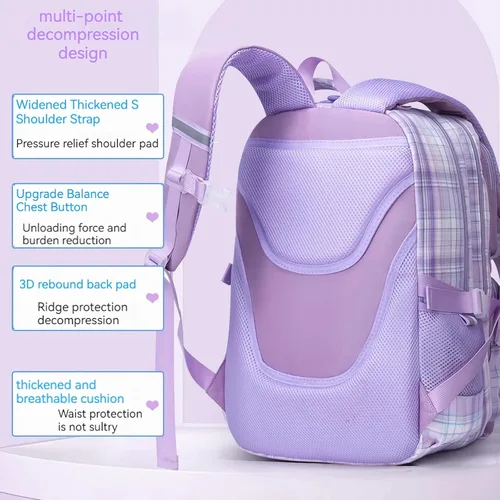 Vista 3 de KEBEIXUAN Linda mochila para niñas escolares, mochila con múltiples bolsillos para niños, mochila de gran capacidad para niñas de 6 a 12 años