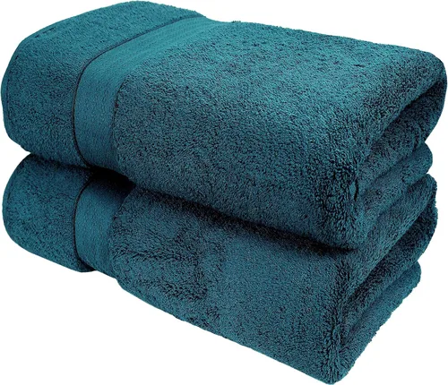 Vista 122 de GLAMBURG Juego de 2 Sábanas de Baño Extra Grandes de Algodón Premium de 700 GSM - 100% Algodón Peinado - 2 Sábanas de Baño 35x70 pulgadas - Calidad
