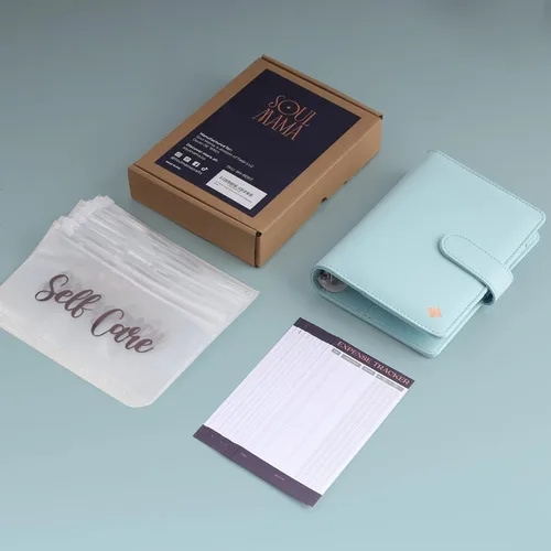 Vista 7 de SOUL MAMA Carpeta de Presupuesto con Sobres con Cremallera - Organizador de Dinero Azul para Efectivo, Carpeta A6 con Sobres de Efectivo