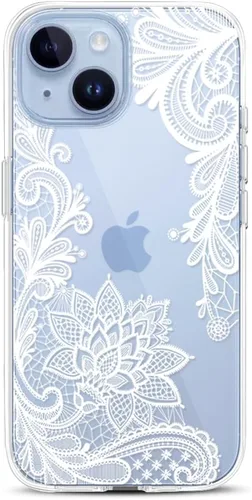 Vista 35 de Compatible con iPhone 15, funda transparente de encaje negro floral a prueba de golpes, parte trasera dura, delgada, bonita funda transparente
