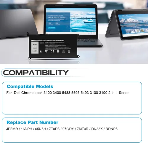 Vista 6 de Fancy Buying JPFMR DN33X RDNP5 65N6H - Batería de repuesto para laptop Dell Chromebook 3100 3400 2 en 1 5488 5493 5593 P90F Series Notebook 0JPFMR