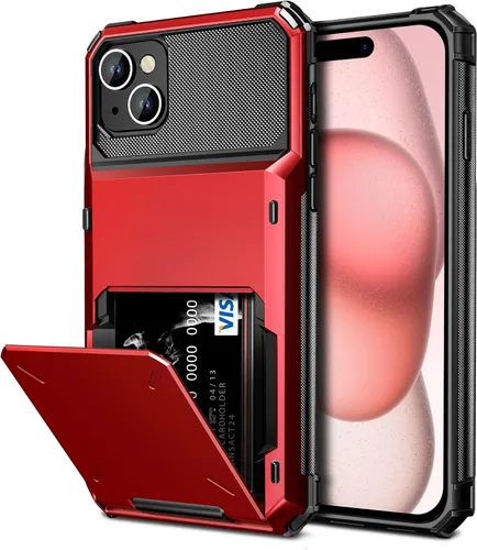 Vista 13 de Vofolen Funda compatible con iPhone 15 con soporte para tarjetas, funda de doble capa de 4 tarjetas, resistente a prueba de golpes, ranura