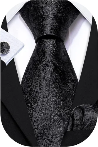 Vista 116 de Barry.Wang - Juego de corbata de seda para hombre, diseño de cachemira, pañuelo y gemelos de bolsillo