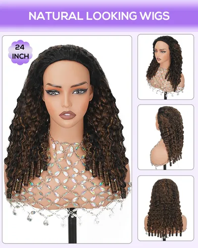 Vista 10 de FB30 - Peluca de cabello humano rizado birmano ombré con reflejos, densidad del 180 %, sin pegamento, con cordón para llevar y llevar, con extremos