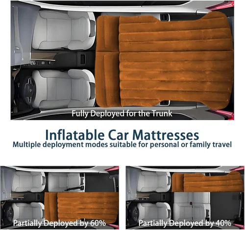 Vista 2 de Colchón de aire para automóvil, cama inflable para campamento compatible con Tesla modelo Y, cama de aire flocada gruesa para maletero/asiento Marrón