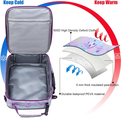 Vista 4 de Bolsa de almuerzo aislada para niños, bolsas de picnic térmicas con correa ajustable para adultos, niños, mujeres, hombres, niños y niñas