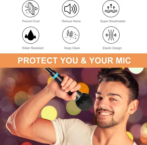 Vista 4 de 200 fundas desechables para micrófono, no tejidas con banda elástica de mano, funda protectora para parabrisas de micrófono para KTV, karaoke
