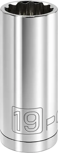 Vista 23 de Powerbuilt 3/8 de pulgada x 1/2 pulgada SAE Deep Socket, 12 puntos, cromo-vanadio, marca de tamaño - 940046