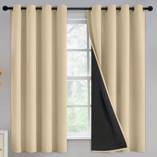 Vista 166 de Yakamok Cortinas negras, cortinas de ventana con aislamiento térmico y eficiencia energética para dormitorio, cortinas opacas completas y cortinas