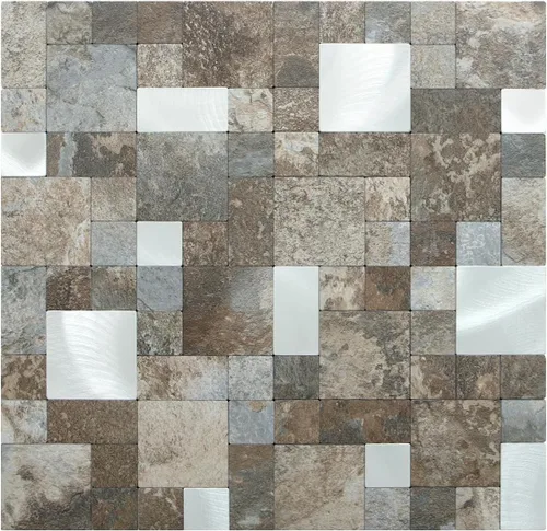 Vista 22 de DICOFUN 1 hoja de azulejo adhesivo de mármol gris para salpicaduras, azulejos de metal mixto con astillas plateadas para cocina y baño, adhesivo