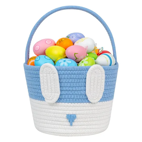 Vista 8 de CubesLand Cesta de Pascua para niños y niñas, cesta de conejo de Pascua con orejas de conejo, cesta de caza de huevos de Pascua, cestas de Pascua
