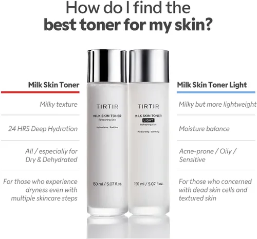 Vista 6 de TIRTIR Milk Skin Toner Light Hidratación instantánea con 4% de niacinamida, minimizador de poros, tóner vegano para piel propensa al acné