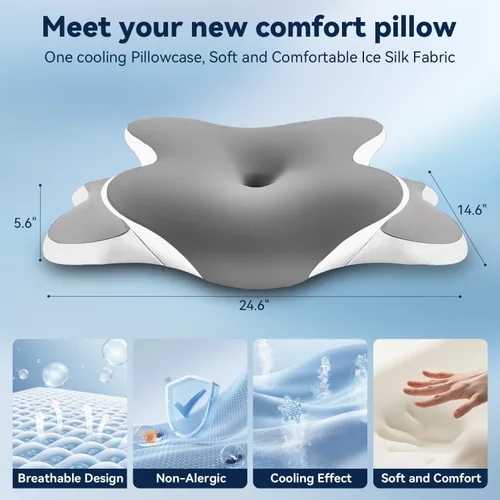 Vista 8 de Almohada de apnea del sueño con alivio del dolor de cuello y ronquidos, almohada cervical ortopédica, almohada ergonómica de espuma viscoelástica