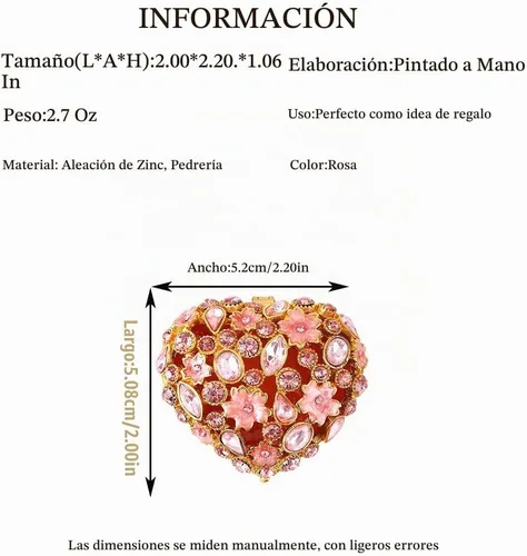 Vista 2 de QIFU Caja de baratija esmaltada en forma de corazón adorable rosa, joyero único para mostrar el anillo, pendiente