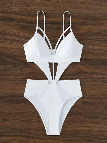 Vista 2 de MakeMeChic Traje de baño de una pieza con tiras recortadas para mujer