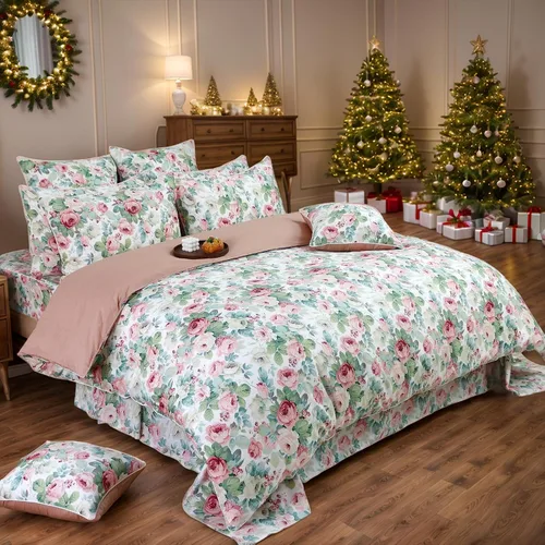 Vista 8 de FADFAY Juego de funda de edredón con estampado floral de roseta, juego de ropa de cama de encaje con volantes para niñas, 3 piezas