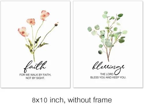 Vista 2 de Arte de pared moderno con versículo bíblico, estampado botánico de hojas de eucalipto, decoración del hogar, decoración de habitación de eucalipto