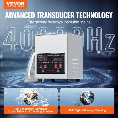 Vista 2 de VEVOR Limpieza Ultrasónica, 1.3L Máquina de Limpieza Profesional de 60W con Temporizador y Calentador, Limpiador Ultrasónico Digital de 40kHz