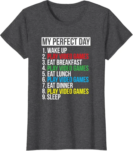 Vista 5 de My Perfect Day" - Camiseta negra de ajuste clásico, cuello redondo, manga corta, poliéster y algodón, Negro