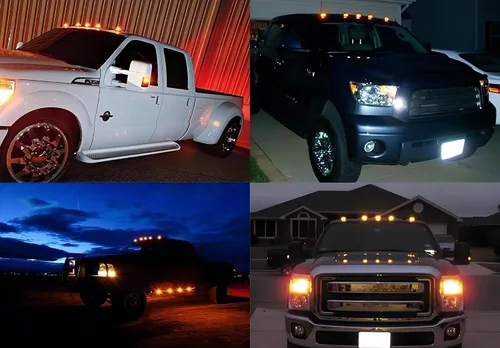 Vista 4 de iJDMTOY 5 luces LED ámbar para techo de cabina compatibles con camiones SUV 4x4 (lámparas de lente transparente)
