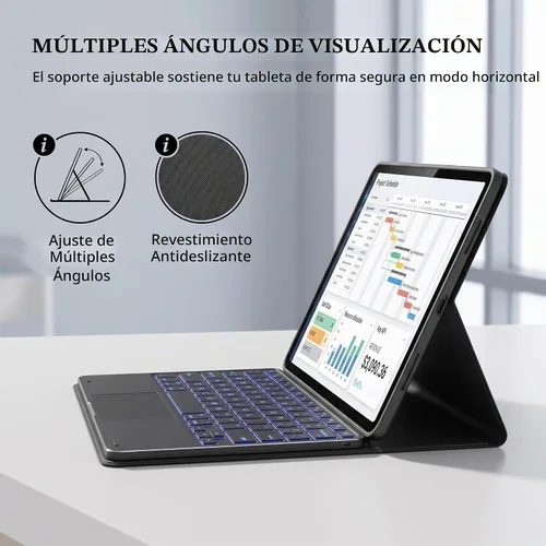 Vista 6 de Funda de teclado retroiluminada con panel táctil para Honor Pad 8 de 12 pulgadas 2022 (HEY-W09), funda inteligente liviana y delgada con soporte
