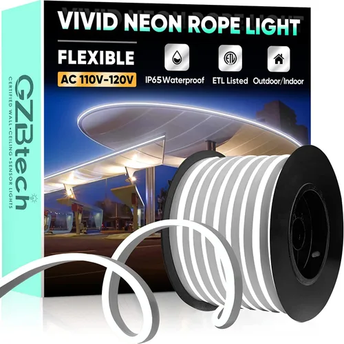 Vista 21 de GZBtech Tira de luces LED flexibles de neón de 16.4 pies, tira de luz impermeable CA de 110-120 V, 120 LEDs/M, iluminación de neón conectable