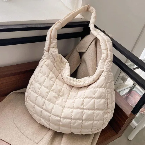 Vista 2 de Bolsas de mano acolchadas para mujer, ligeras, acolchadas, ligeras, de nailon, de algodón, acolchadas, grandes
