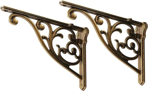 Vista 49 de Soportes de estante de 4 pulgadas, paquete de 4 soportes de pared de latón antiguo de alta resistencia, estantes decorativos de cocina victoriana