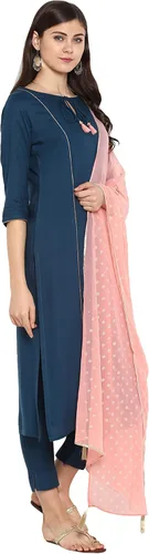Vista 6 de Janasya Conjunto de túnica india de rayón Kurti con Dupatta para mujer